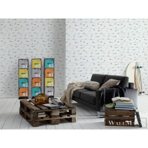 AS CREATION Little Love 38130-1 kék bálná-s tapéta