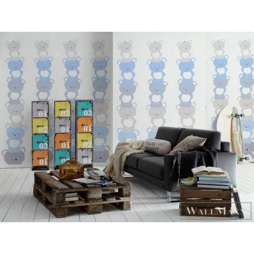 AS CREATION Little Love 38136-1 kék pandá-s tapéta