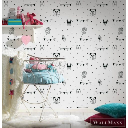 AS CREATION Little Love 38138-2 fehér pandá-s tapéta