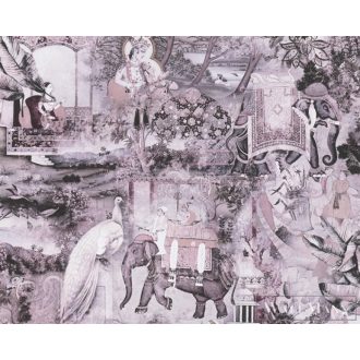   AS CREATION Dream Flowery 38173-1 lila indiai életkép tapéta elefántos páva motívum