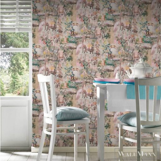AS CREATION Dream Flowery 38173-2 színes indiai életkép tapéta elefántos páva motívum