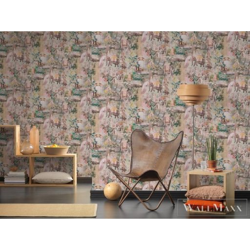 AS CREATION Dream Flowery 38173-2 színes indiai életkép tapéta elefántos páva motívum