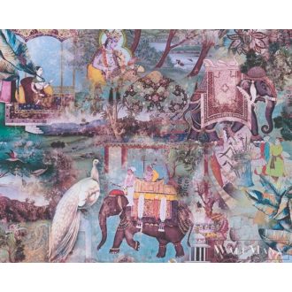   AS CREATION Dream Flowery 38173-3 kék színes indiai életkép tapéta elefántos páva motívum