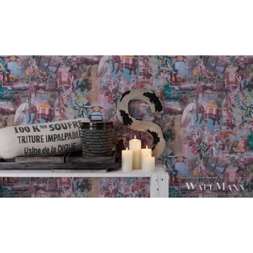 AS CREATION Dream Flowery 38173-3 kék színes indiai életkép tapéta elefántos páva motívum