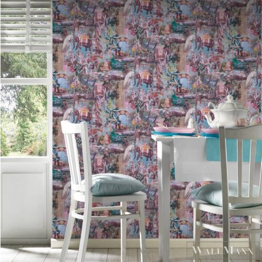 AS CREATION Dream Flowery 38173-3 kék színes indiai életkép tapéta elefántos páva motívum