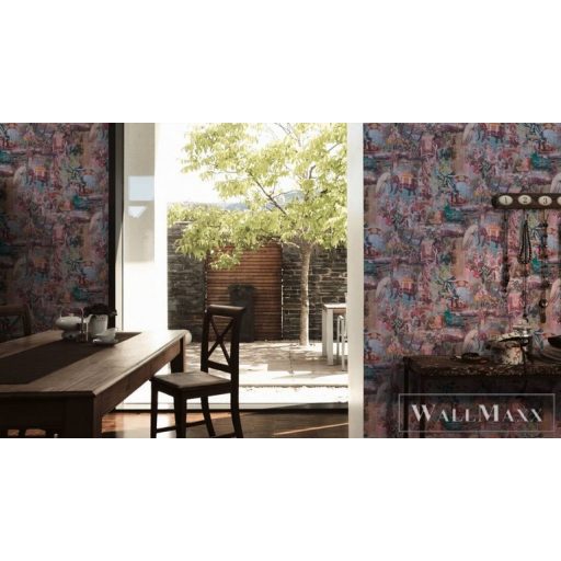 AS CREATION Dream Flowery 38173-3 kék színes indiai életkép tapéta elefántos páva motívum