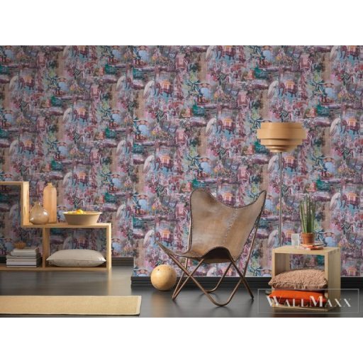 AS CREATION Dream Flowery 38173-3 kék színes indiai életkép tapéta elefántos páva motívum