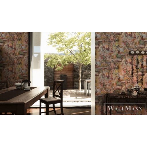 AS CREATION Dream Flowery 38173-4 sárga színes indiai életkép tapéta elefánt páva motívum