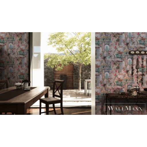 AS CREATION Dream Flowery 38174-3 kék színes indiai életkép tapéta india motívum falfestmény