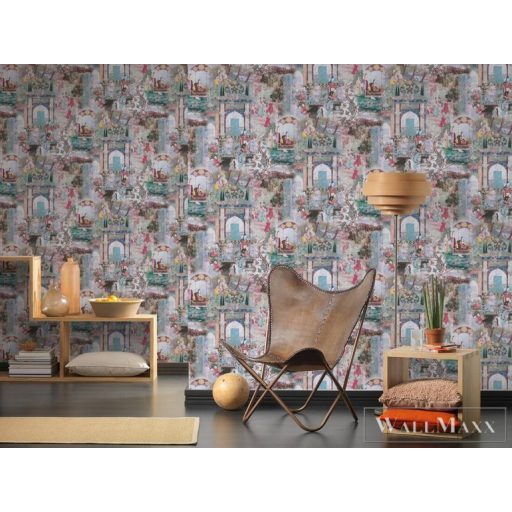 AS CREATION Dream Flowery 38174-3 kék színes indiai életkép tapéta india motívum falfestmény