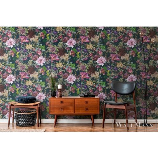 AS CREATION Dream Flowery 38175-6 kék sötét alapon virágmintás  tapéta virág színkavalkád