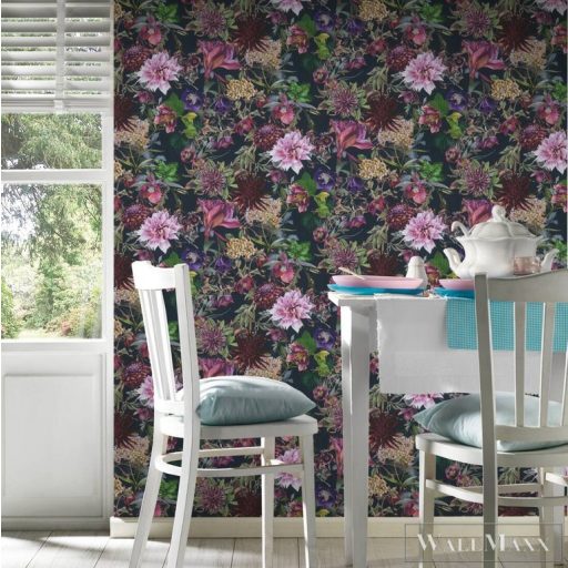 AS CREATION Dream Flowery 38175-6 kék sötét alapon virágmintás  tapéta virág színkavalkád