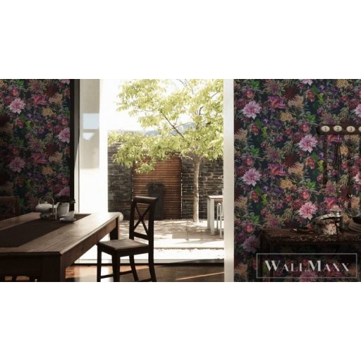 AS CREATION Dream Flowery 38175-6 kék sötét alapon virágmintás  tapéta virág színkavalkád