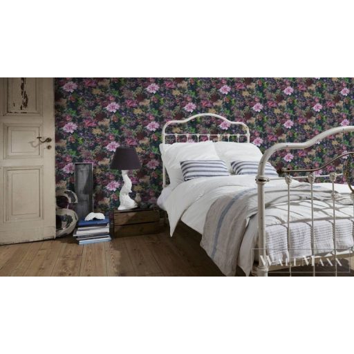 AS CREATION Dream Flowery 38175-6 kék sötét alapon virágmintás  tapéta virág színkavalkád