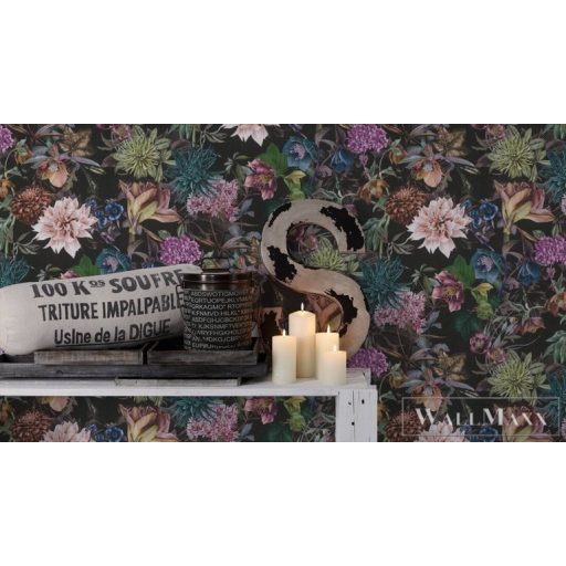 AS CREATION Dream Flowery 38175-7 virágos tapéta sötét alapon virágmintás  tapéta virág színkavalkád
