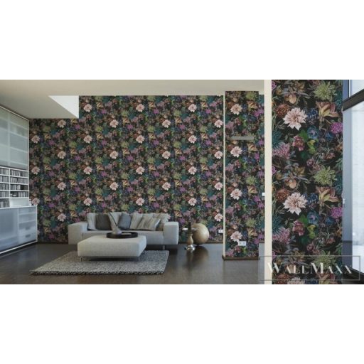 AS CREATION Dream Flowery 38175-7 virágos tapéta sötét alapon virágmintás  tapéta virág színkavalkád