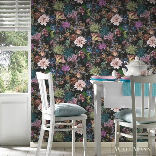 AS CREATION Dream Flowery 38175-7 virágos tapéta sötét alapon virágmintás  tapéta virág színkavalkád