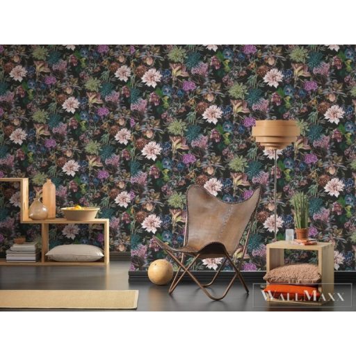 AS CREATION Dream Flowery 38175-7 virágos tapéta sötét alapon virágmintás  tapéta virág színkavalkád