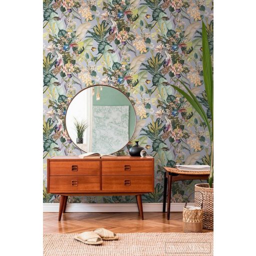 AS CREATION Dream Flowery 38176-2 lila afrika motívumos tapéta dzsungel zebra papagáj halak