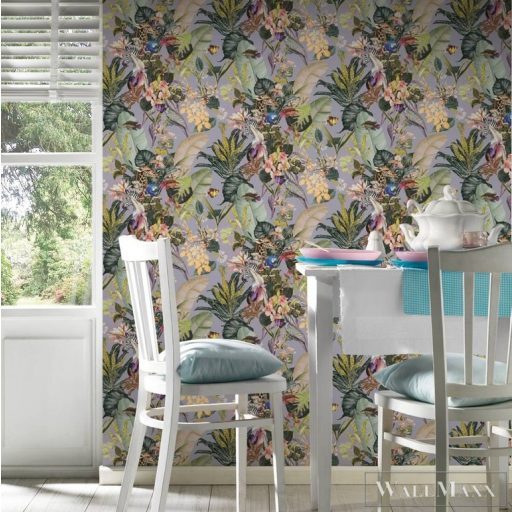 AS CREATION Dream Flowery 38176-2 lila afrika motívumos tapéta dzsungel zebra papagáj halak