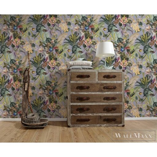 AS CREATION Dream Flowery 38176-2 lila afrika motívumos tapéta dzsungel zebra papagáj halak