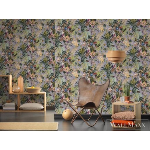 AS CREATION Dream Flowery 38176-2 lila afrika motívumos tapéta dzsungel zebra papagáj halak