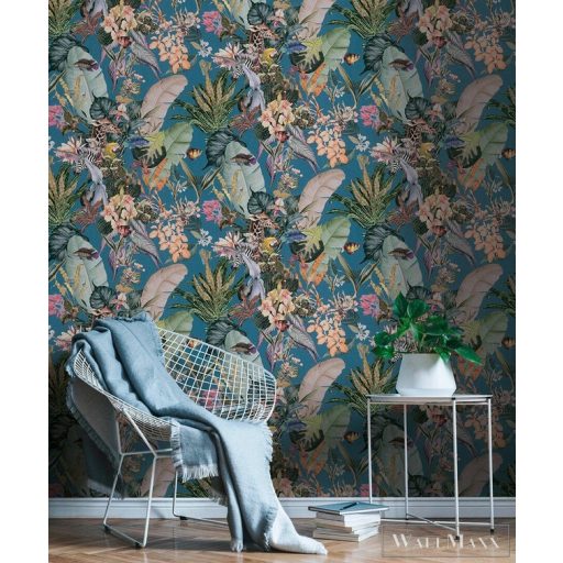 AS CREATION Dream Flowery 38176-4 kék afrika motívumos tapéta dzsungel zebra papagáj halak