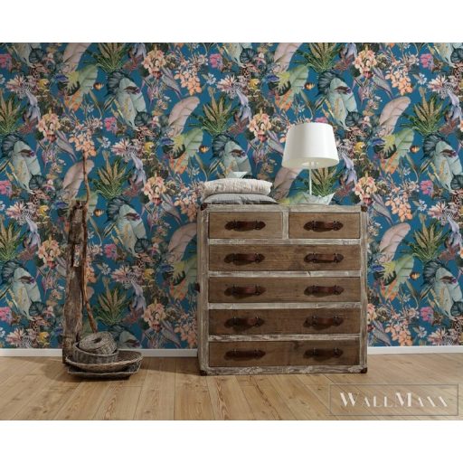 AS CREATION Dream Flowery 38176-4 kék afrika motívumos tapéta dzsungel zebra papagáj halak