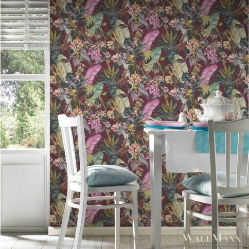 AS CREATION Dream Flowery 38176-5 bordó afrika motívumos tapéta dzsungel zebra papagáj halak