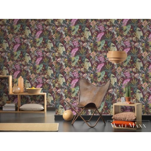 AS CREATION Dream Flowery 38176-5 bordó afrika motívumos tapéta dzsungel zebra papagáj halak