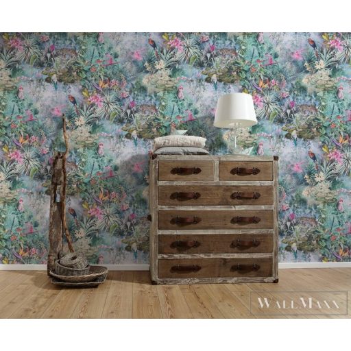 AS CREATION Dream Flowery 38179-1 kék Dzsungel feeling mintás tapéta