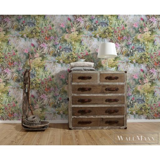AS CREATION Dream Flowery 38179-3 kék Dzsungel feeling mintás tapéta pasztell 