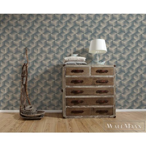 AS CREATION Natural Living 38506-3 kék tér-hatású grafikus tapéta