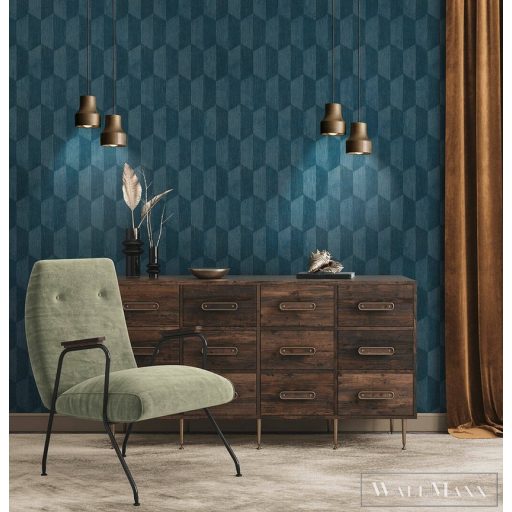 AS Creation Geo Effect 38592-1 kék Tér-hatású 3D-mintás Geometriai vlies tapéta