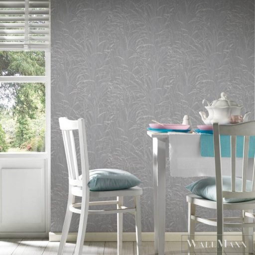 AS CREATION Hygge 38600-1 ezüst levél mintás vidéki tapéta