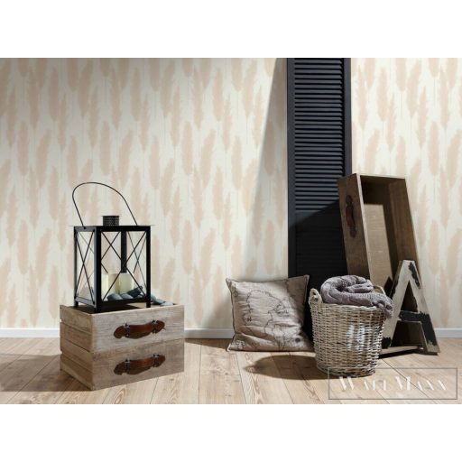 AS CREATION Hygge 38631-2 krémszínű levél mintás vidéki tapéta