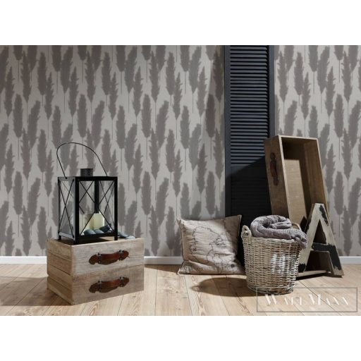 AS CREATION Hygge 38631-4 szürke levél mintás vidéki tapéta