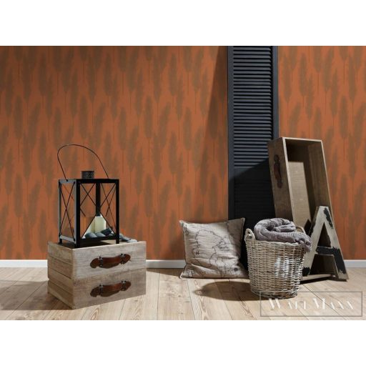 AS CREATION Hygge 38631-5 bronz levél mintás vidéki tapéta