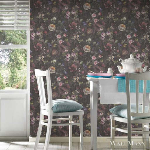 AS CREATION Natural Living 38636-1 fekete virág mintás vidéki tapéta