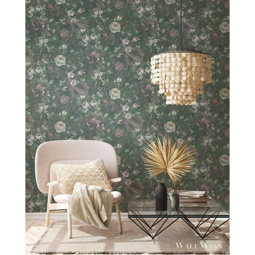 AS CREATION Natural Living 38636-2 zöld virág mintás vidéki tapéta