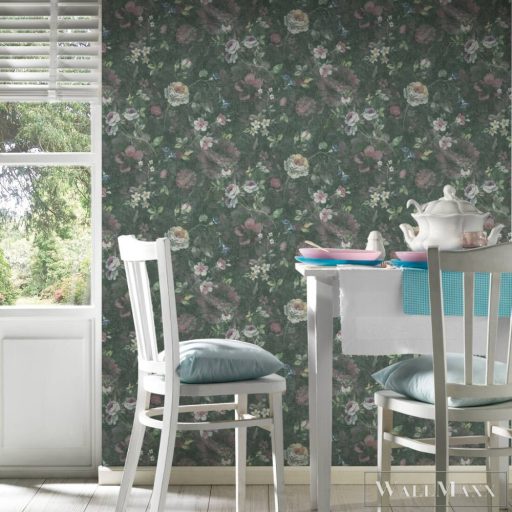 AS CREATION Natural Living 38636-2 zöld virág mintás vidéki tapéta