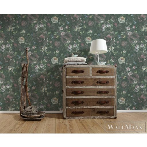 AS CREATION Natural Living 38636-2 zöld virág mintás vidéki tapéta