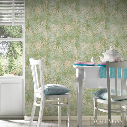 AS CREATION Natural Living 38638-1 bézs pálma-levél mintás természet tapéta