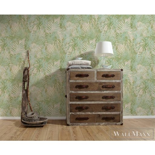AS CREATION Natural Living 38638-1 bézs pálma-levél mintás természet tapéta