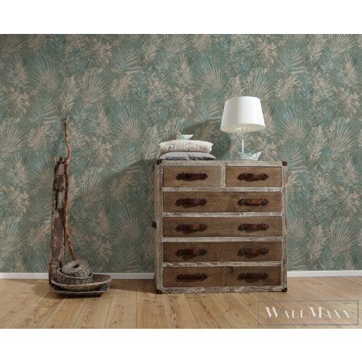 AS CREATION Natural Living 38638-2 zöld pálma-levél mintás természet tapéta