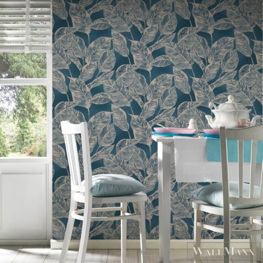 AS CREATION Natural Living 38663-1 kék levél mintás természet tapéta