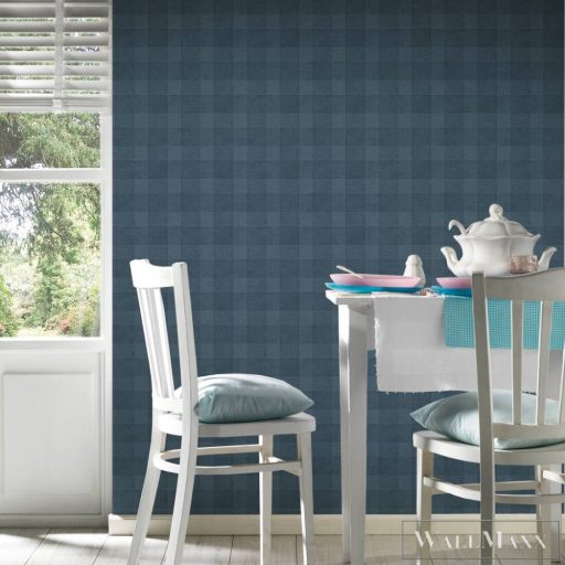 AS CREATION Natural Living 38664-2 kék kockás vidéki tapéta