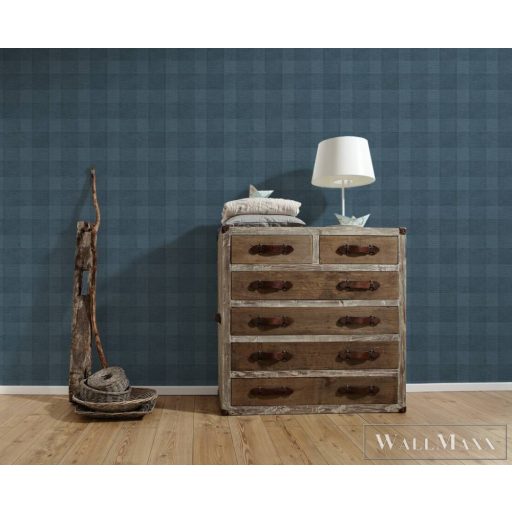 AS CREATION Natural Living 38664-2 kék kockás vidéki tapéta