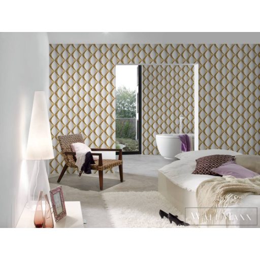 AS Creation My Home My Spa 38691-1 antracit, arany, törtfehér Csempe mintás Térhatású vlies tapéta