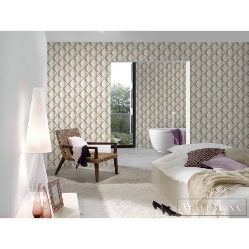 AS Creation My Home My Spa 38691-2 bézs, törtfehér, fémhatású Csempe mintás Térhatású vlies tapéta